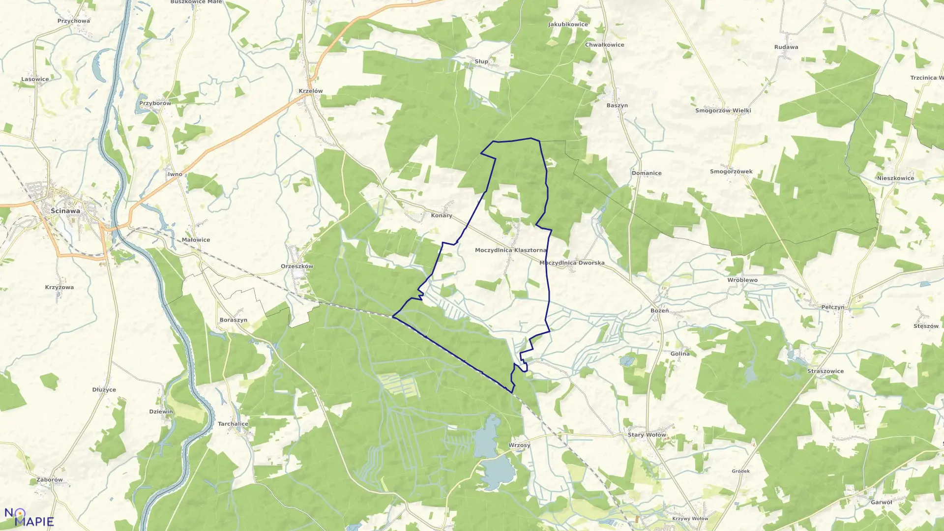 Mapa obrębu Moczydlnica Kl. w gminie Wińsko