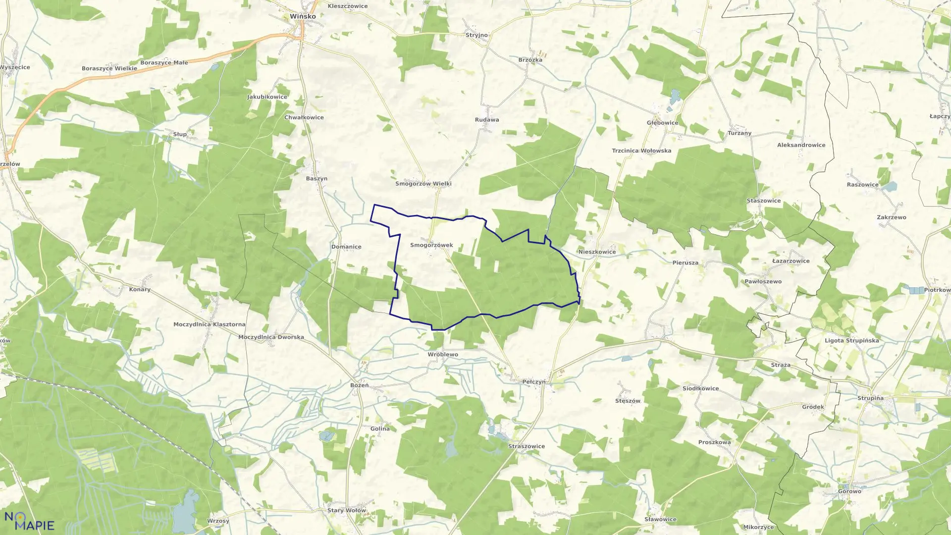 Mapa obrębu Smogorzówek w gminie Wińsko